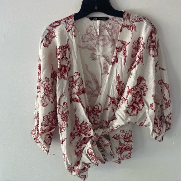 Zara white red floral print wrap top 37417 - Picture 4 of 9